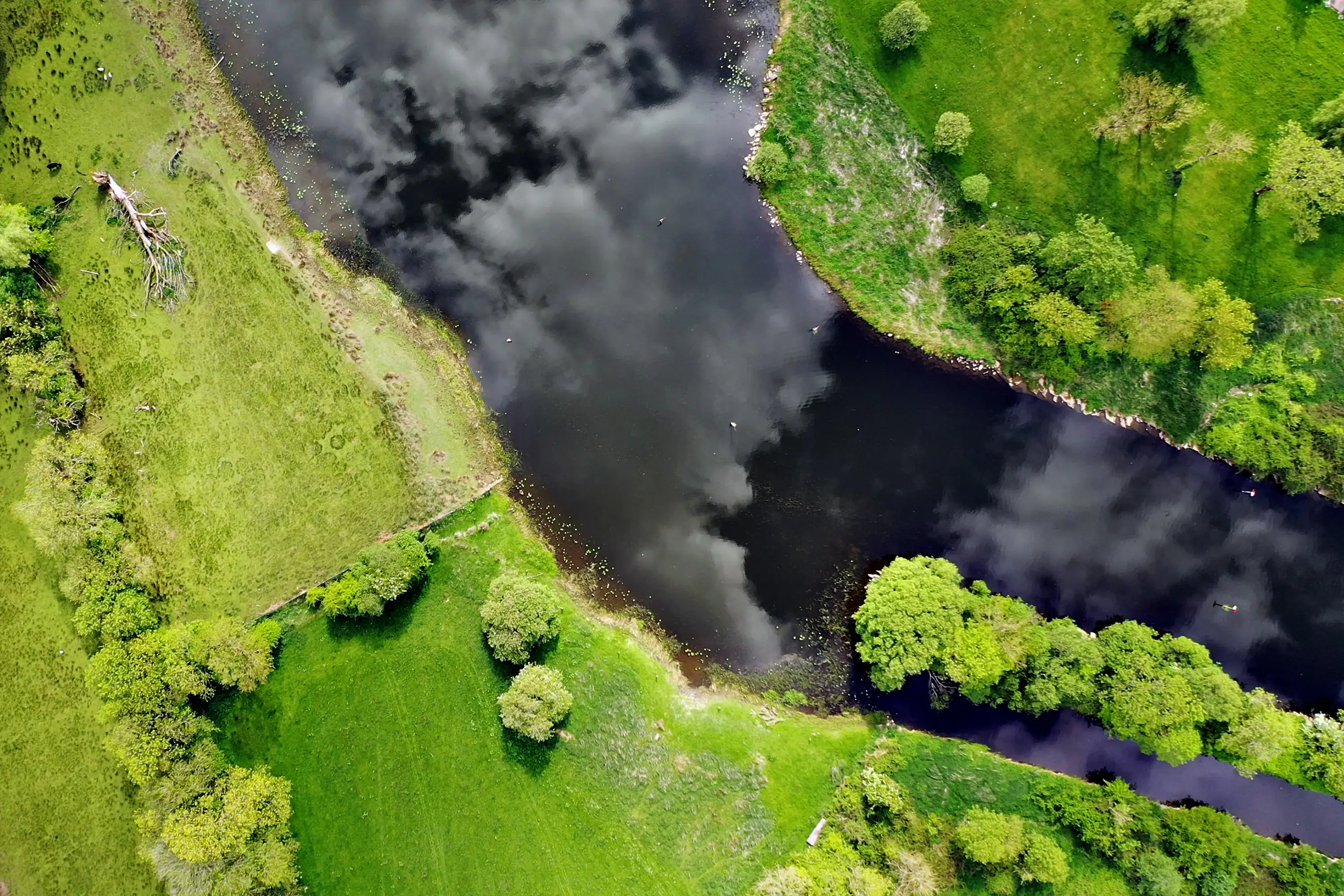 Aerial view of meandering river