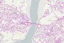 Map displaying OS Open Roads data