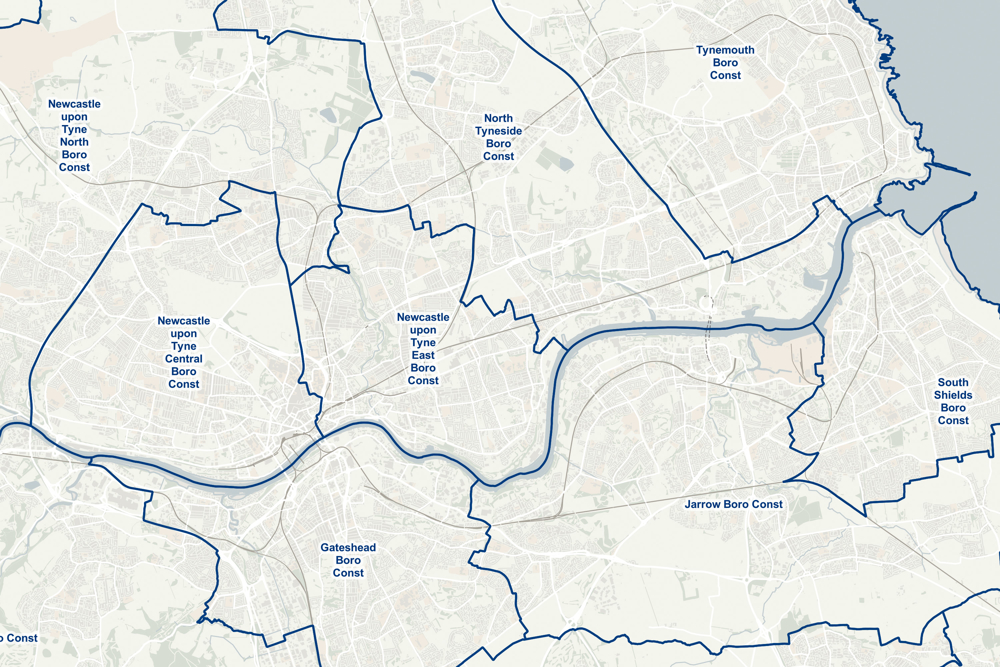 Map of Newcastle using OS Boundary-Line
