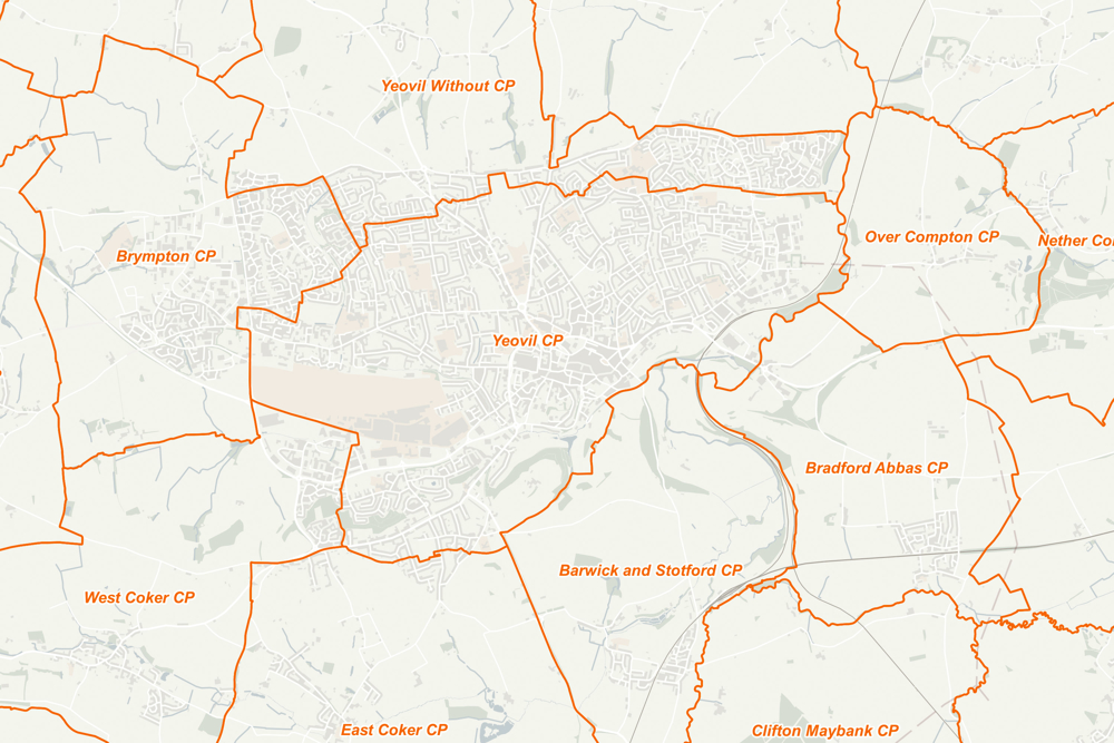 Map of Yeovil using OS Boundary-Line