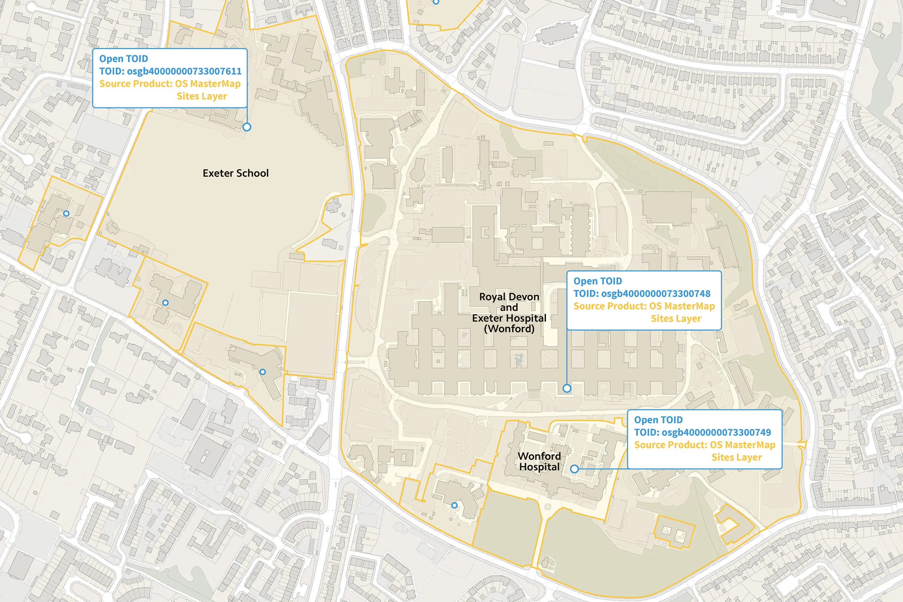 Map with unique TOIDs for different features