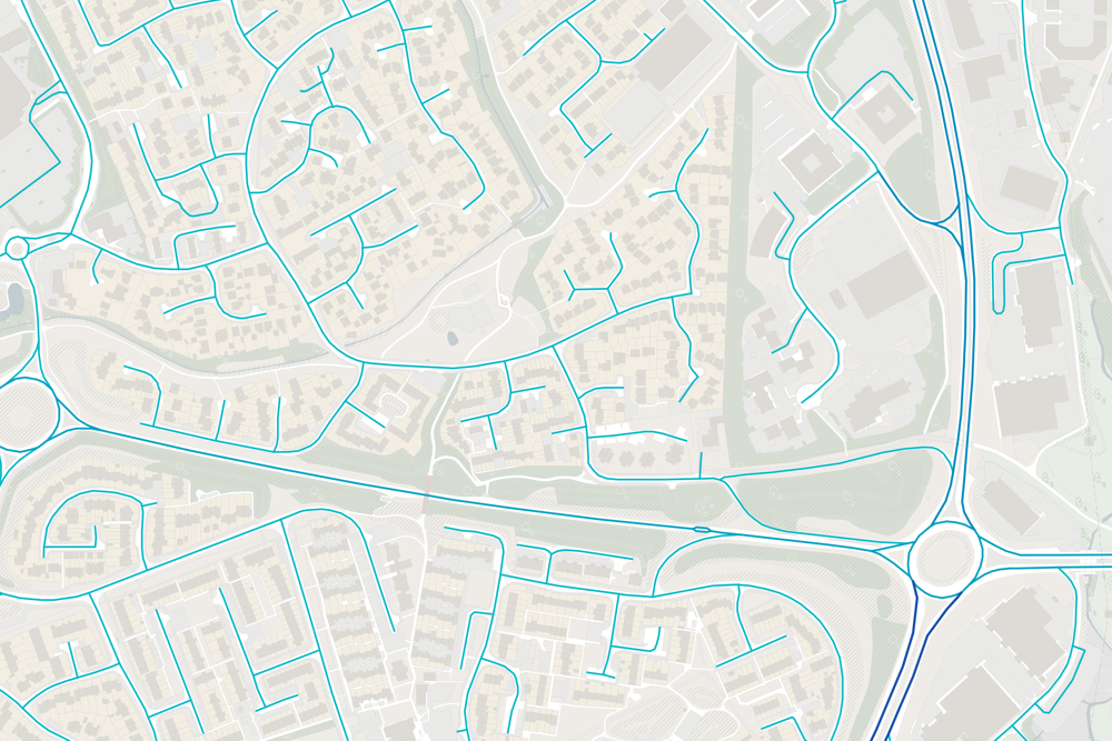 Map using OS MasterMap Highways Network with speed data
