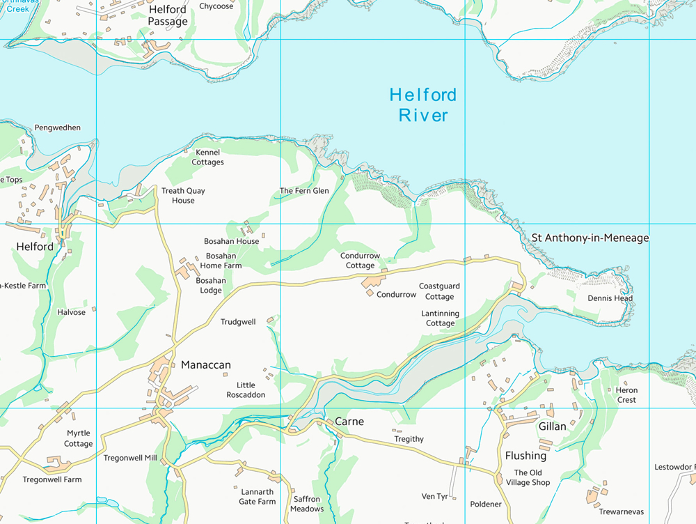 Map of Helford using OS VectorMap District