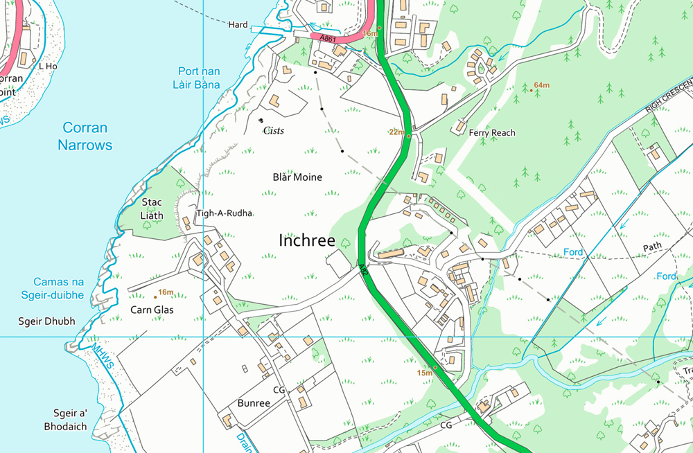 Map of Inchree using OS VectorMap Local