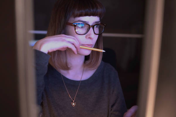 Woman analysing data