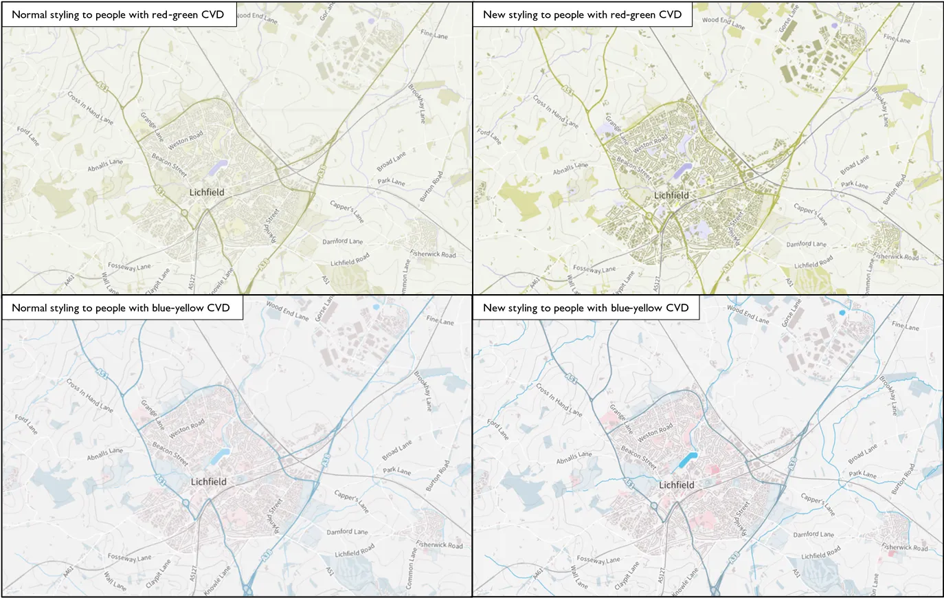 Comparison of the normal styling versus the new styling