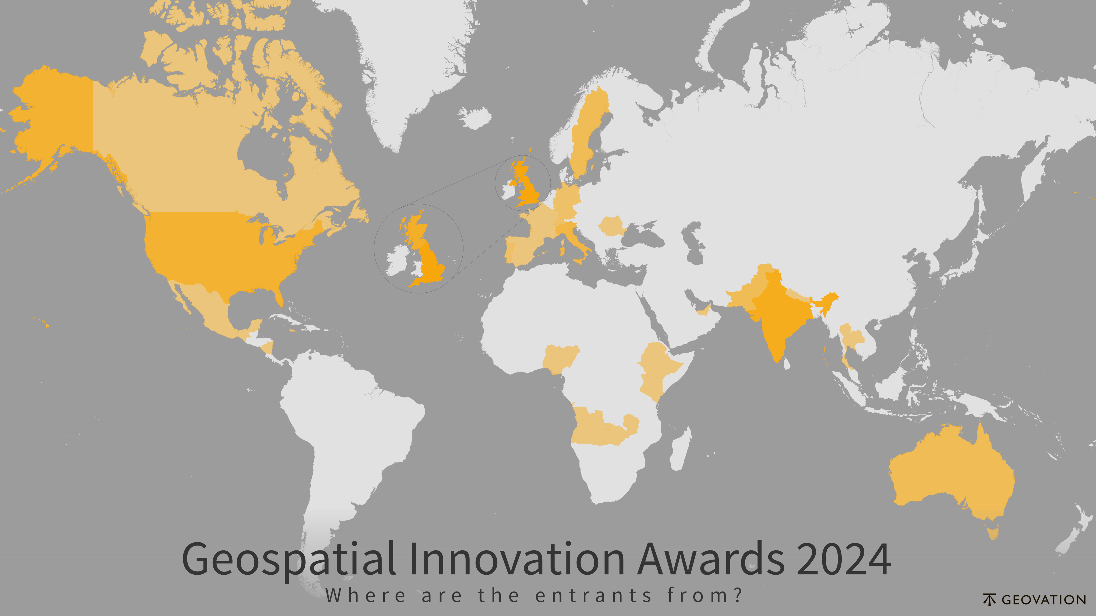 Map showing the global reach of the entrants for this year's awards