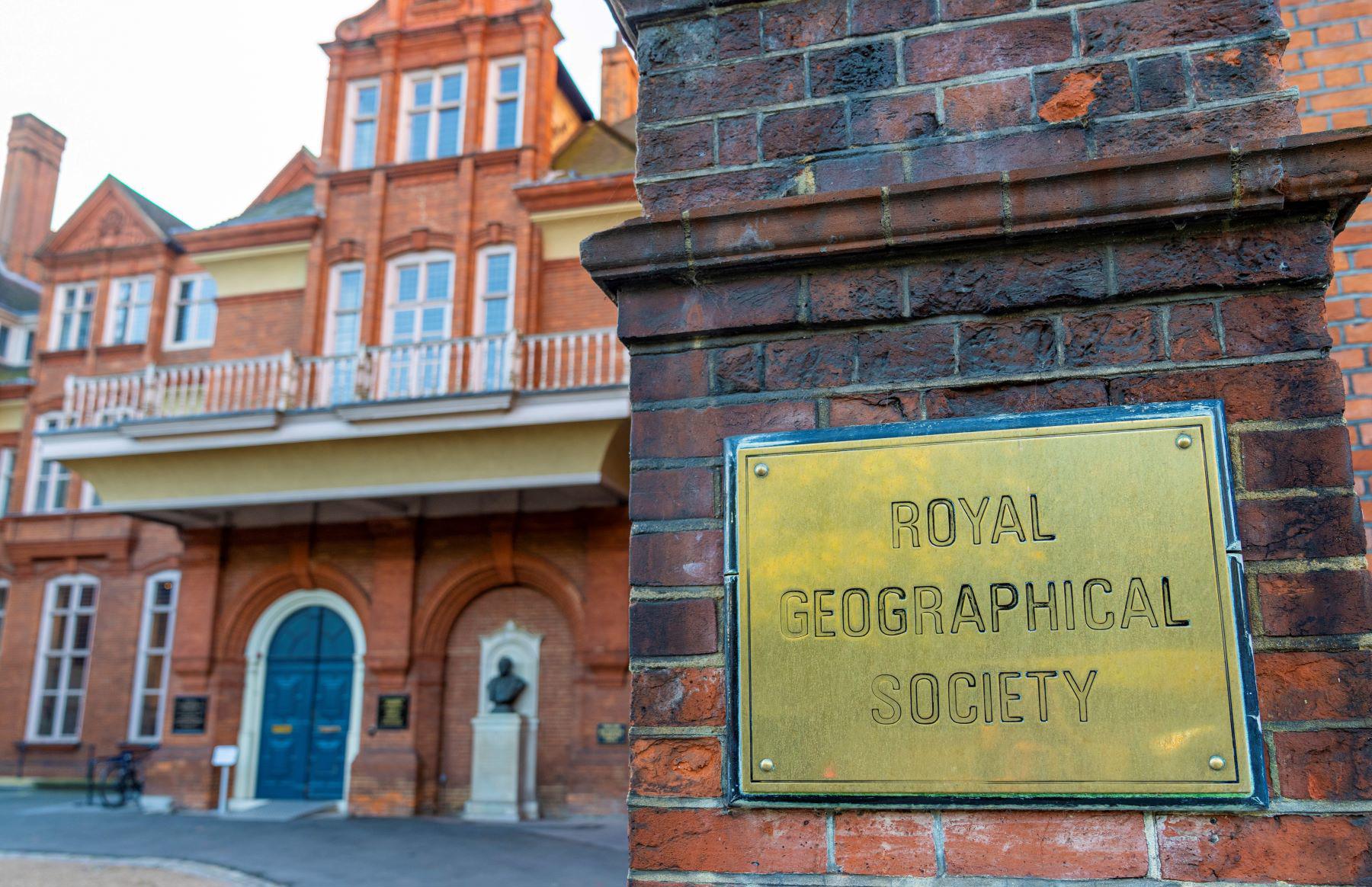 A picture of the Royal Geographical Society, with its plaque