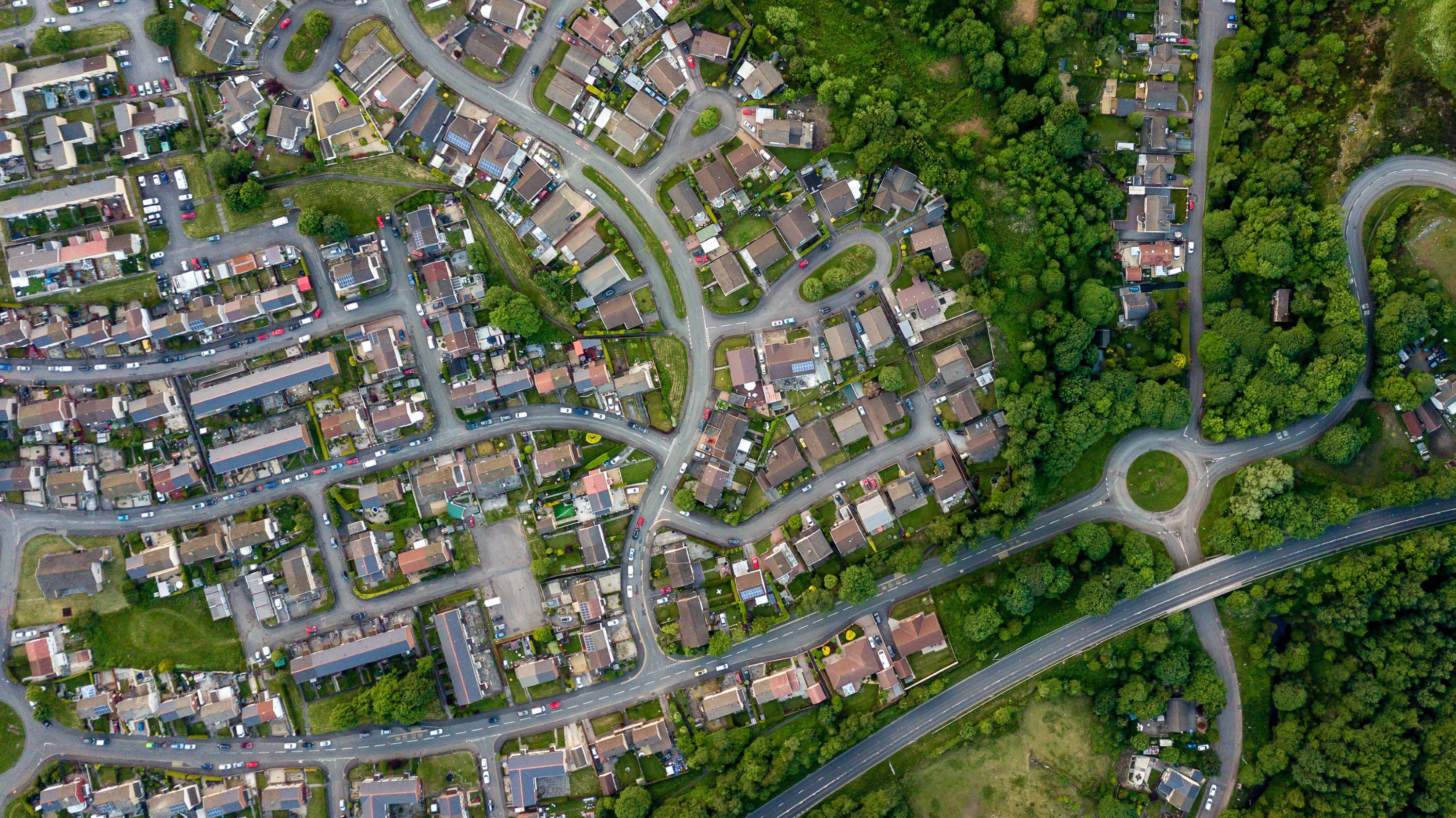 Aerial view of housing in Wales